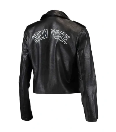 NY Yankees Black Biker Leather Jacket