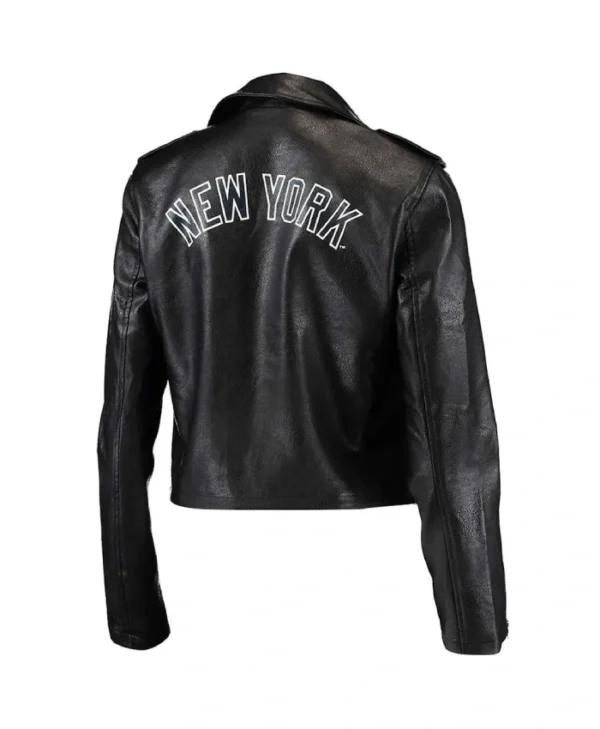 NY Yankees Black Biker Leather Jacket