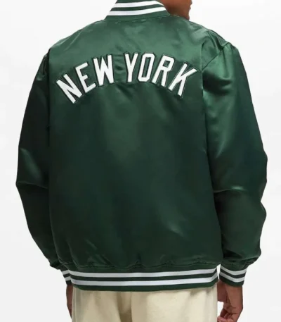 NY Yankees Bomber Green Satin Jacket