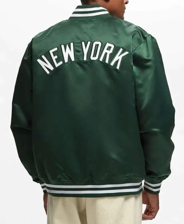 NY Yankees Bomber Green Satin Jacket