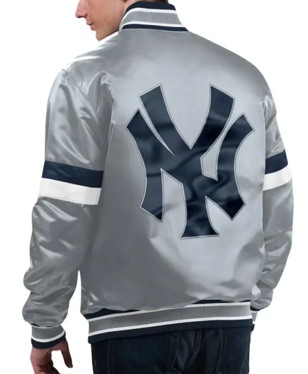 NY Yankees Home Game Gray Satin Jacket