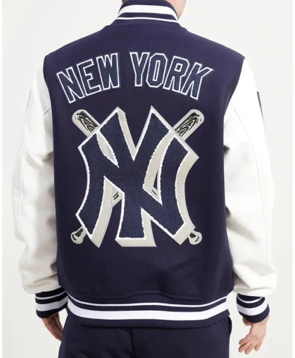 NY Yankees Mashup Navy and White Varsity Jacket