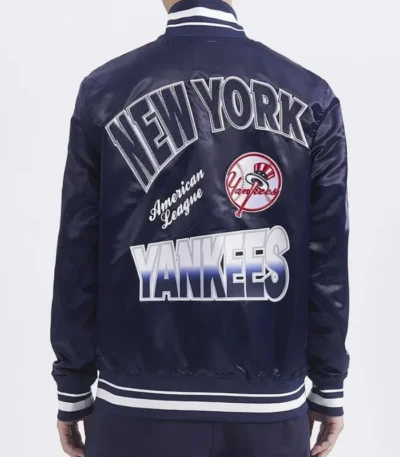 NY Yankees Turn It Up M Classic Rib Navy Satin Jacket