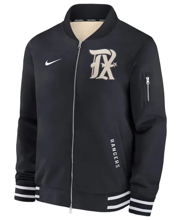 Nike Texas Rangers City Connect Black Bomber Jacket