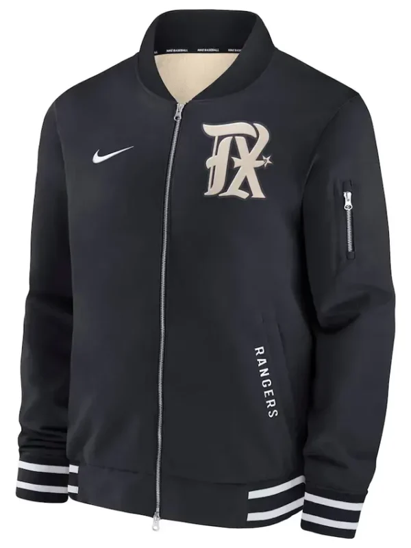 Nike Texas Rangers City Connect Black Bomber Jacket