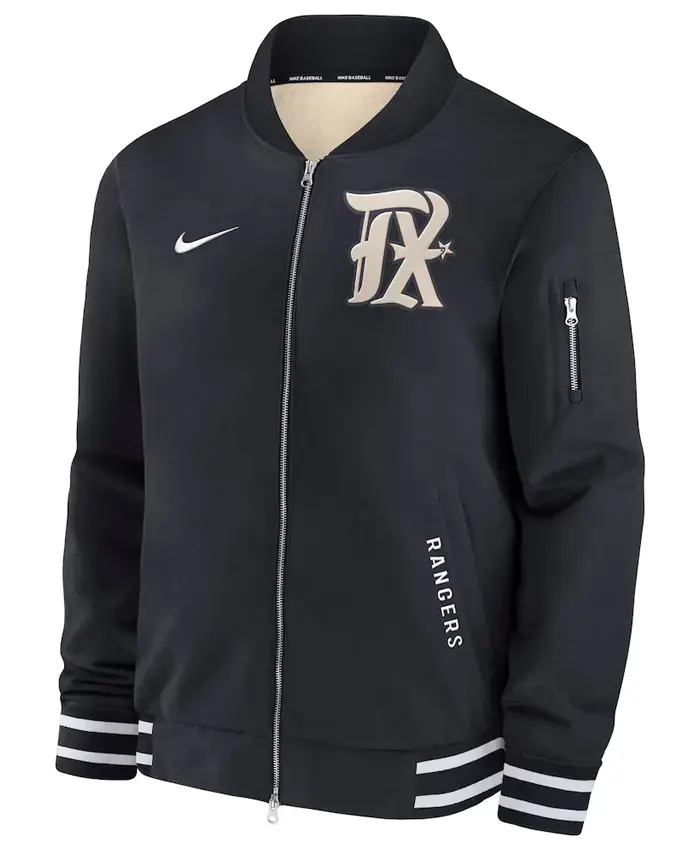 Nike Texas Rangers City Connect Black Bomber Jacket Nike Texas Rangers City Connect Black Bomber Jacket