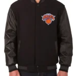 Ny Knicks Black Wool Varsity Wool And Leather Jacket