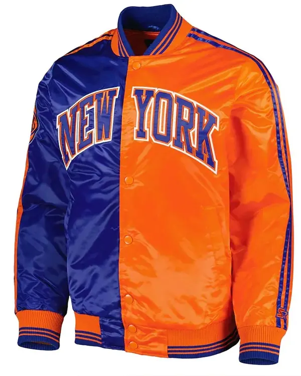 Ny Knicks Blue And Orange Fast Break Satin Jacket