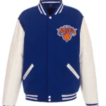 Ny Knicks Blue And White Varsity Wool And Leather Jacket