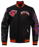 Ny Knicks Chest Layered Classic Rib Varsity Jacket