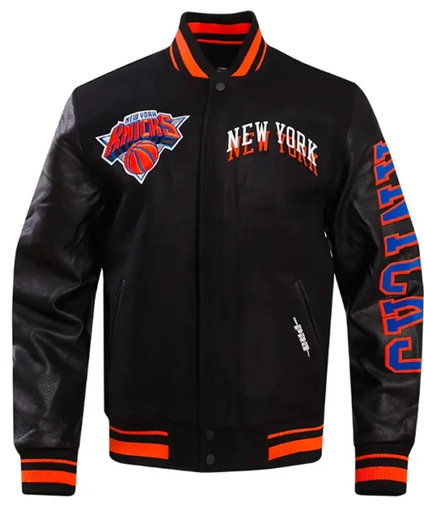 Ny Knicks Chest Layered Classic Rib Varsity Jacket