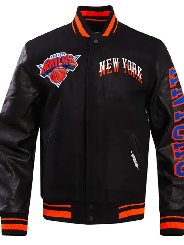 Ny Knicks Chest Layered Classic Rib Varsity Jacket