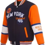 Ny Knicks Navy And Orange Wool Varsity Jacket