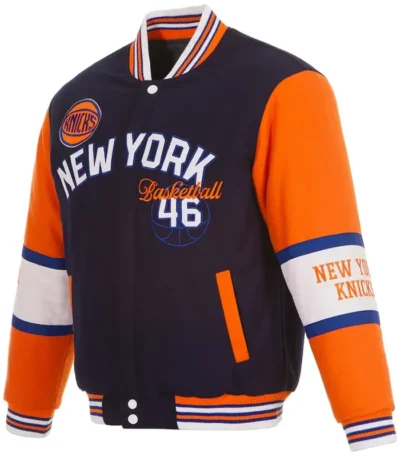 Ny Knicks Navy And Orange Wool Varsity Jacket