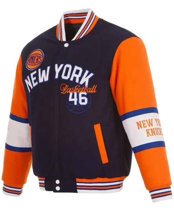Ny Knicks Navy And Orange Wool Varsity Jacket