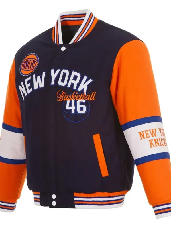 Ny Knicks Navy And Orange Wool Varsity Jacket