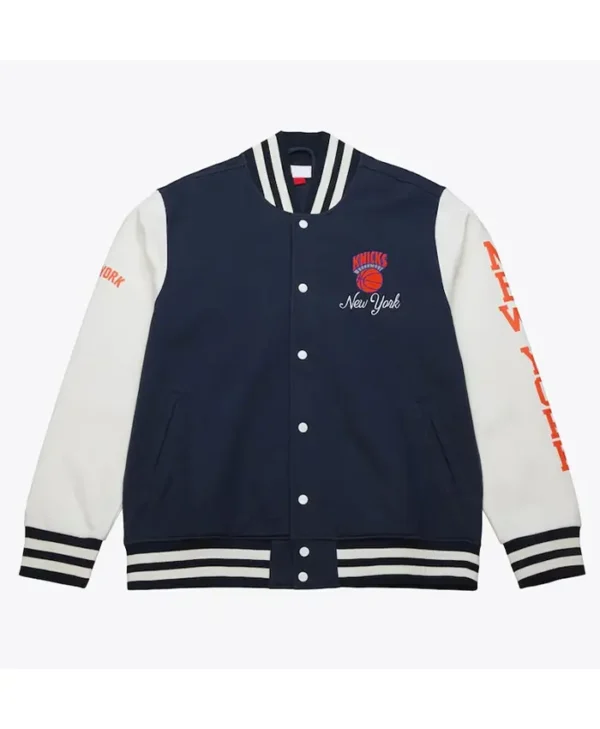 Ny Knicks Navy And White Fleece Varsity Jacket