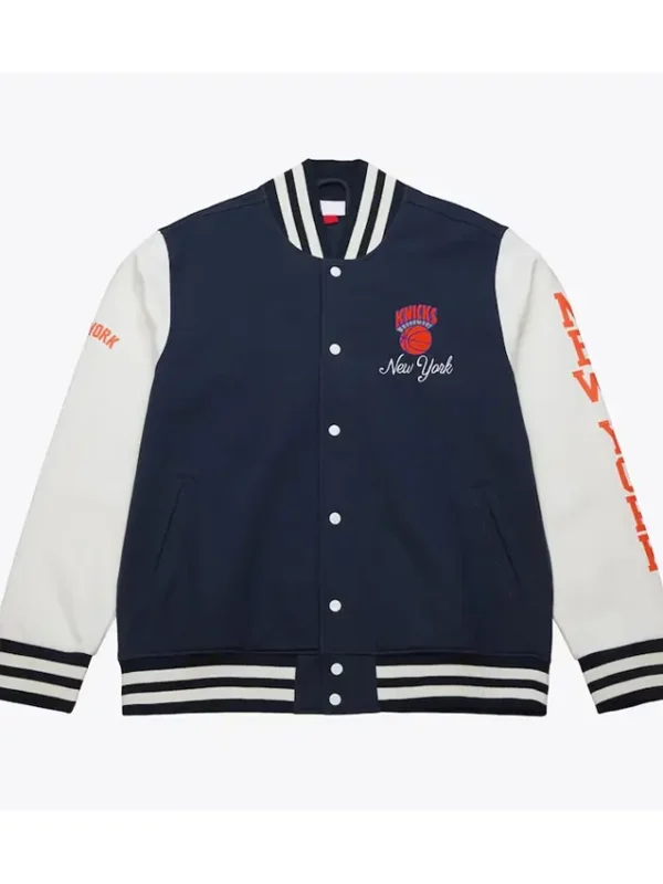 Ny Knicks Navy And White Fleece Varsity Jacket
