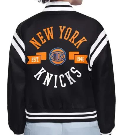 Ny Knicks Printed Logo Satin Varsity Jacket