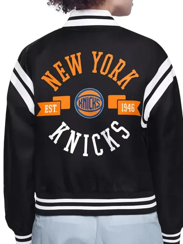Ny Knicks Printed Logo Satin Varsity Jacket