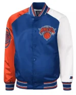Ny Knicks Reliever Raglan Royal Blue And Orange Satin Jacket