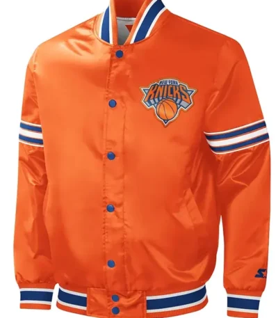 Ny Knicks Slider Varsity Orange Satin Jacket