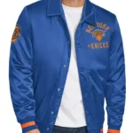 Ny Knicks Stitch Applique Blue Satin Jacket