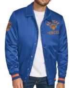 Ny Knicks Stitch Applique Blue Satin Jacket