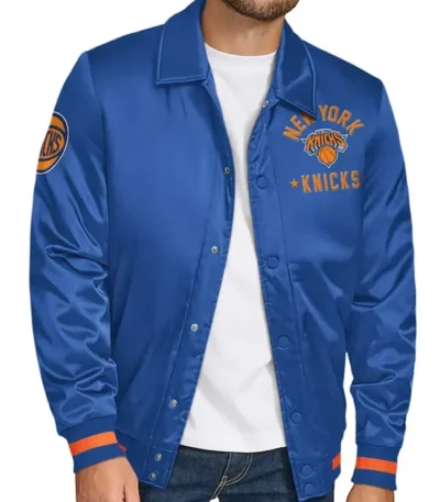 Ny Knicks Stitch Applique Blue Satin Jacket