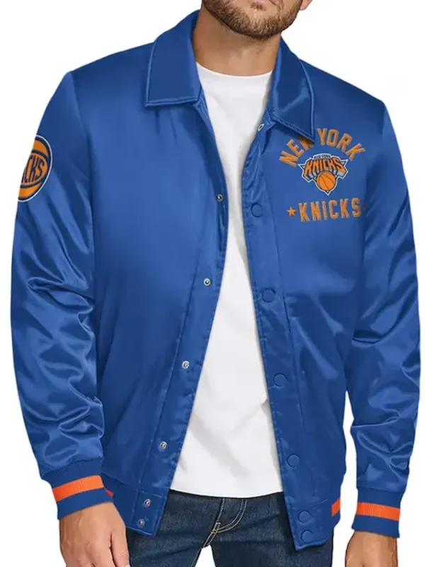 Ny Knicks Stitch Applique Blue Satin Jacket