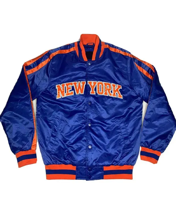 Ny Knicks Striped Blue Satin Jacket Ny Knicks Striped Blue Satin Jacket