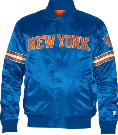 Ny Knicks Striped Royal Blue Satin Jacket