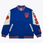 Ny Knicks Team History Royal Vintage Logo Varsity Jacket
