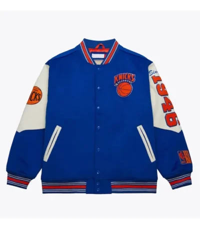 Ny Knicks Team History Royal Vintage Logo Varsity Jacket