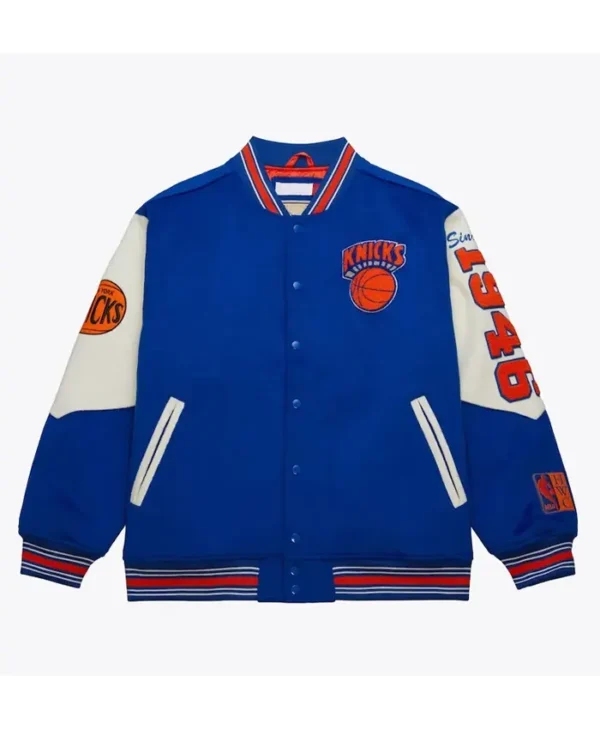 Ny Knicks Team History Royal Vintage Logo Varsity Jacket