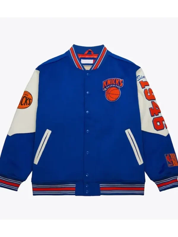 Ny Knicks Team History Royal Vintage Logo Varsity Jacket
