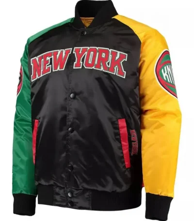 Ny Knicks Ty Mopkins Satin Full-snap Black And Red Jacket