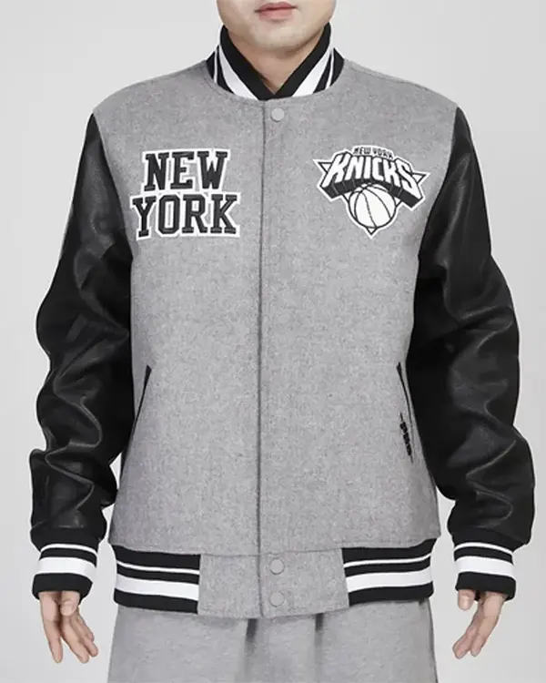 Ny Knicks Varsity Gray And Black Jacket Ny Knicks Varsity Gray And Black Jacket