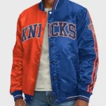 Ny Knicks Varsity Satin Orange And Blue Jacket