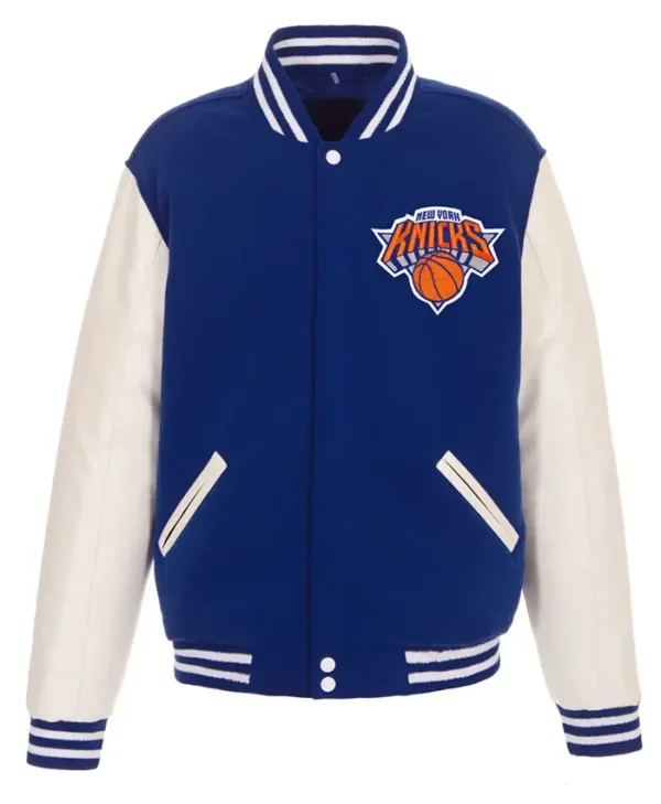 Ny Knicks White And Blue Varsity Jacket
