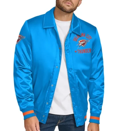 OKC Stitch Applique Blue Satin Jacket
