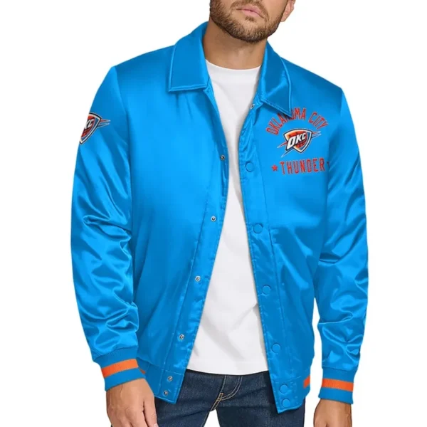 OKC Stitch Applique Blue Satin Jacket