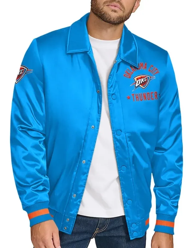 OKC Stitch Applique Blue Satin Jacket