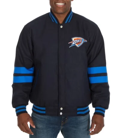OKC Striped Varsity Navy Wool Jacket