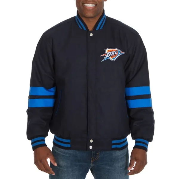 OKC Striped Varsity Navy Wool Jacket