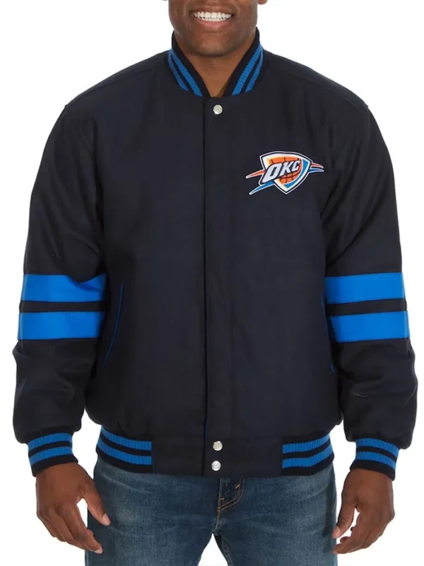 OKC Striped Varsity Navy Wool Jacket