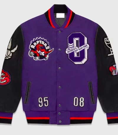 OVO Toronto Raptors Black and Purple Varsity Jacket
