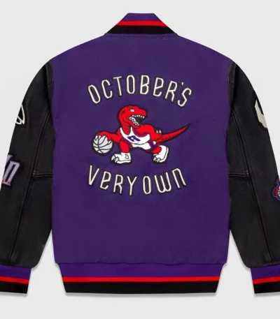 OVO Toronto Raptors Black and Purple Varsity Jacket