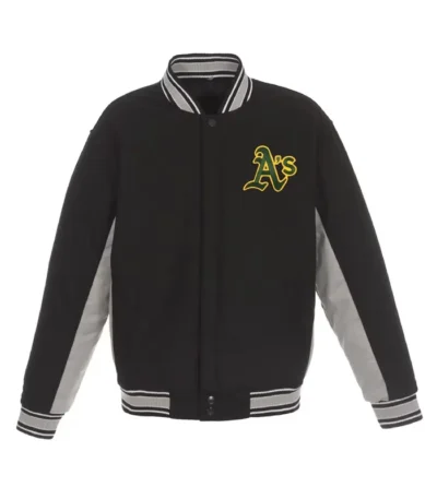 Oakland Athletics Accent Black and Gray Wool Varsity Jacket