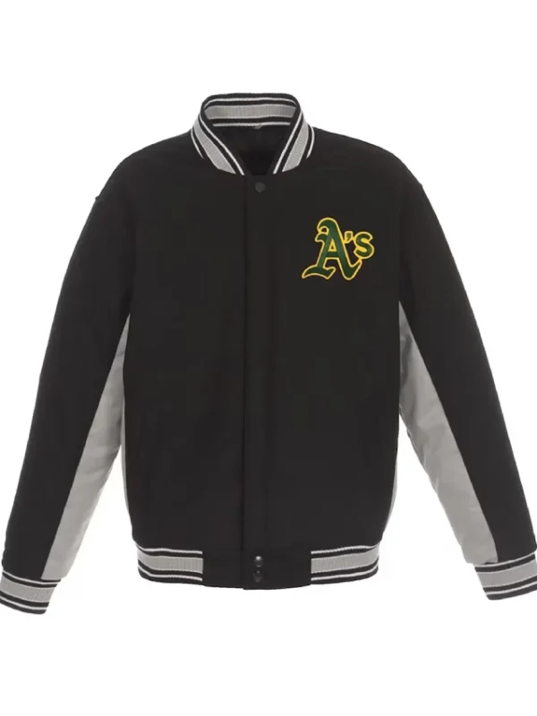 Oakland Athletics Accent Black and Gray Wool Varsity Jacket